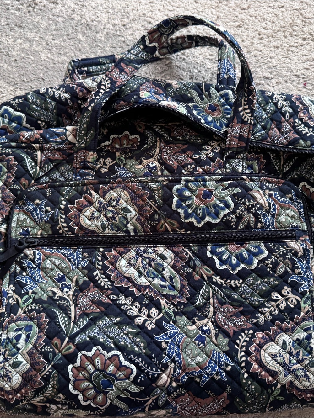 Vera Bradley Grand Traveler Travel Duffel Bag Java Blue Quilted Large Carry-on - Picture 3 of 5